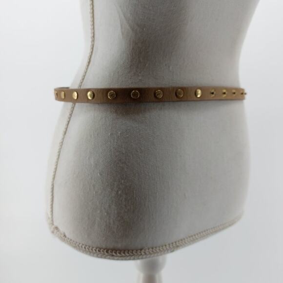 Women's Brown Leather Fashion Button Belt Dress Snap Button Gold Tone One Size - Picture 8 of 12